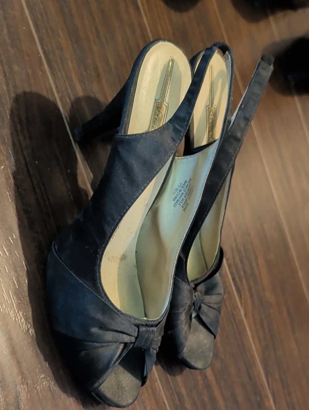 Black Slingback Peep-Toe Heels with Bow